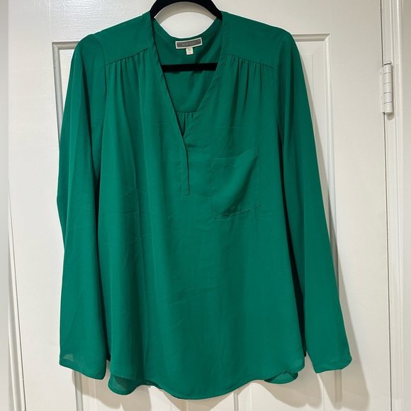 Pleione long sleeve pull on work chic crayon green blouse top - Picture 1 of 10